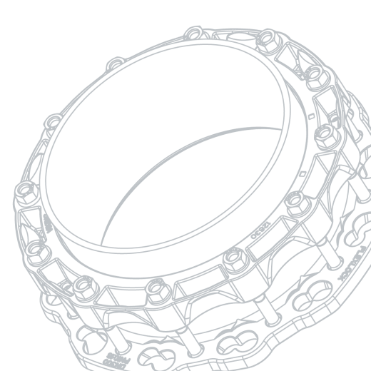 Technical line drawing of a restrained pipe flange coupling with securing bolts