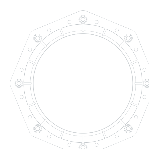 Technical schematic diagram of a circular mechanical flange ring with mounting bolt holes