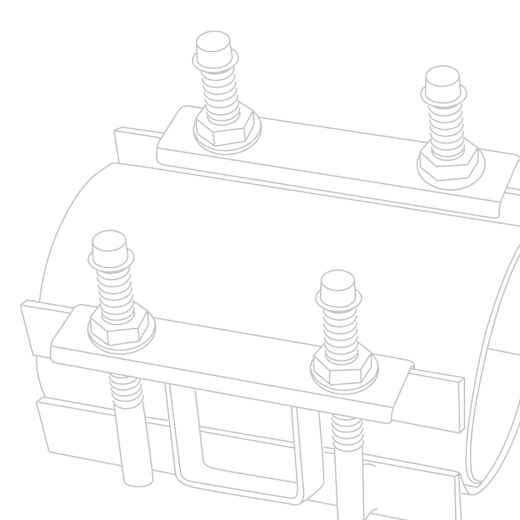Line illustration of a pipe repair clamp with bolts and nuts