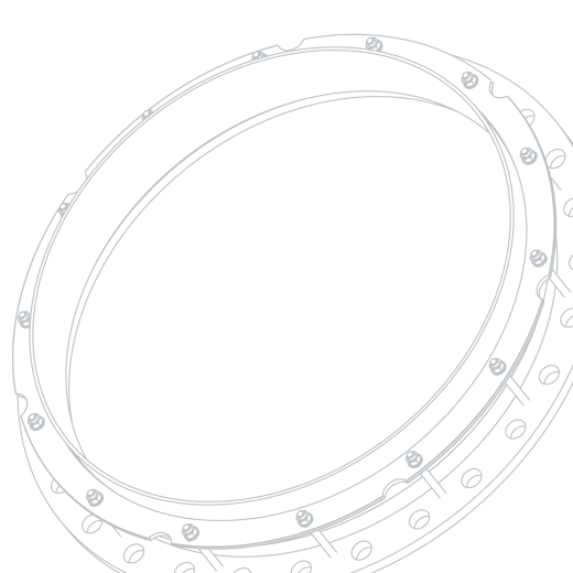 Line drawing of a circular mechanical flange assembly with bolts and mounting holes