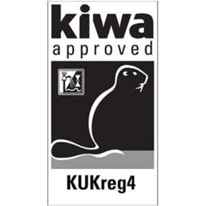 Kiwa accreditation logo, certifying that the product complies with international standards for water safety, quality, and technical performance.