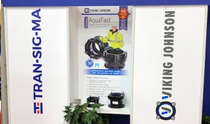 Exhibition stand for Tran-Sig-Ma and Viking Johnson featuring AquaFast pipe couplings