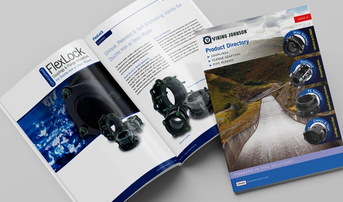 Viking Johnson Product Directory brochure open at the FlexLock couplings and flange adaptors section