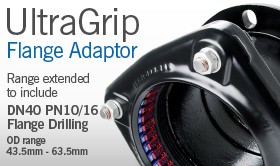 UltraGrip Flange Adaptor: Range extended to include DN40 PN10/16 Flange Drilling, OD range 43.5mm - 63.5mm