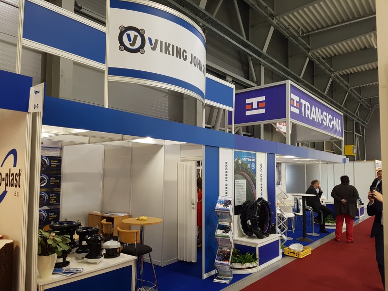 Viking Johnson and Tran-Sigma trade show exhibition stand displaying industrial pipe fittings
