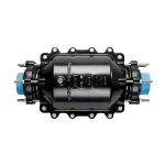 Black Viking Johnson Easifit pipe repair collar with blue pipe ends and bolted casing