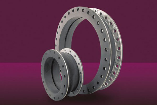 Two circular flanged rubber expansion joints shown in two different sizes