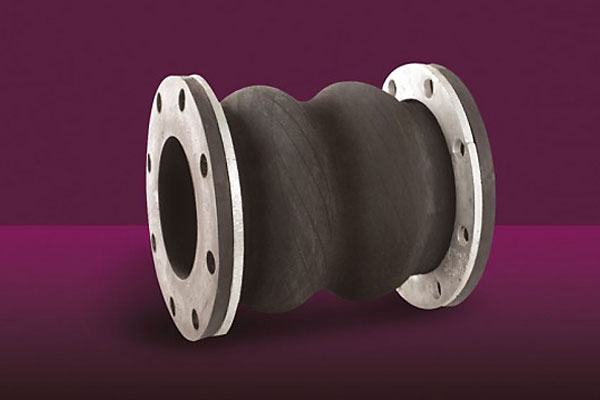 Double-sphere flexible rubber expansion joint with metal flanged ends