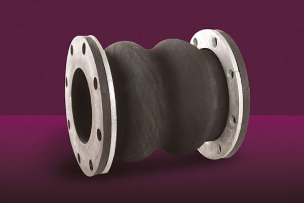 Double-sphere flexible rubber expansion joint with metal flanges