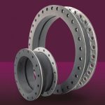 Two flexible rubber expansion joints with metal flanges in different sizes