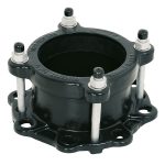 Black metal Viking Johnson Quickfit flange adaptor with four vertical bolts