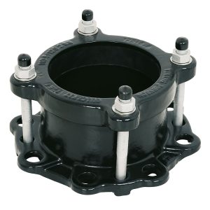 Black metal Viking Johnson Quickfit flange adaptor with four vertical bolts