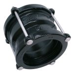 Black metal pipe coupling with steel tie bolts