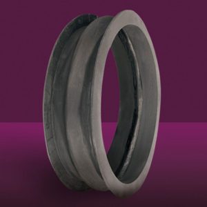 Flexible dark grey rubber expansion joint ring with flanged edges