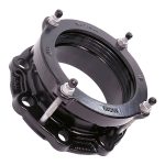 Black mechanical pipe flange adaptor with threaded bolts and nuts