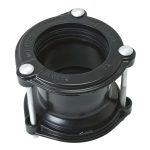 Black mechanical pipe coupling with three securing bolts