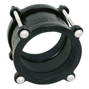 Black Viking Johnson Quickfit flexible pipe coupling with four metal bolts
