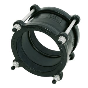 Black Viking Johnson mechanical pipe coupling with steel tie bolts