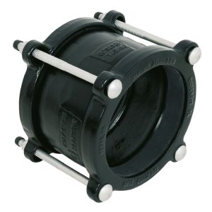 Black Viking Johnson QuickFit pipe coupling with silver threaded bolts
