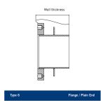 Cross-section diagram of Type 6 Flange / Plain End pipe fitting showing wall thickness dimension
