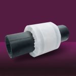Translucent white protective sleeve fitted around a black pipe