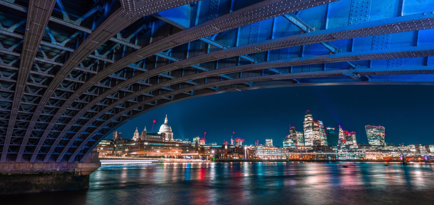 Under bridge shot of city