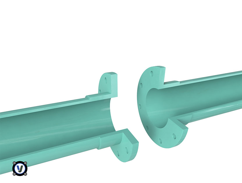 Cross-section of two light-green flanged pipes facing each other